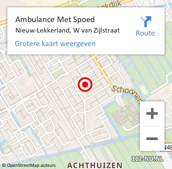 Locatie op kaart van de 112 melding: Ambulance Met Spoed Naar Nieuw-Lekkerland, W van Zijlstraat op 23 augustus 2021 10:50