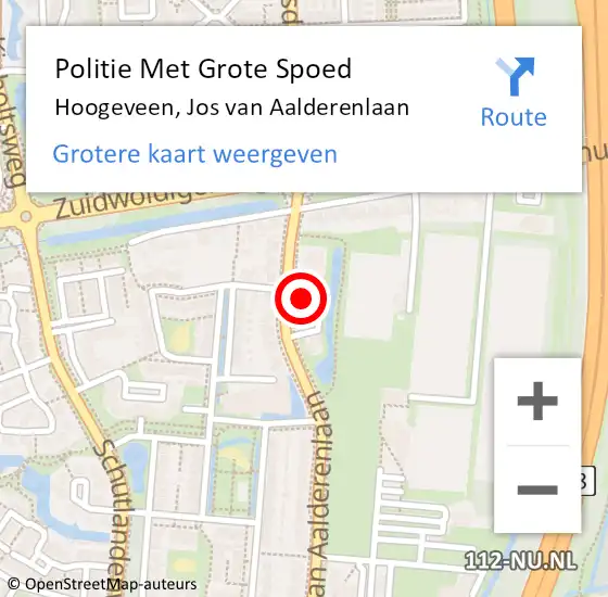 Locatie op kaart van de 112 melding: Politie Met Grote Spoed Naar Hoogeveen, Jos van Aalderenlaan op 23 augustus 2021 11:11