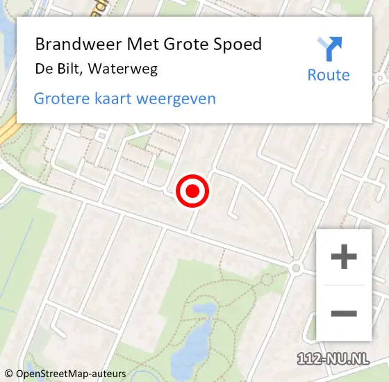 Locatie op kaart van de 112 melding: Brandweer Met Grote Spoed Naar De Bilt, Waterweg op 23 augustus 2021 12:11