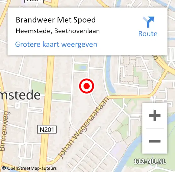 Locatie op kaart van de 112 melding: Brandweer Met Spoed Naar Heemstede, Beethovenlaan op 23 augustus 2021 12:31