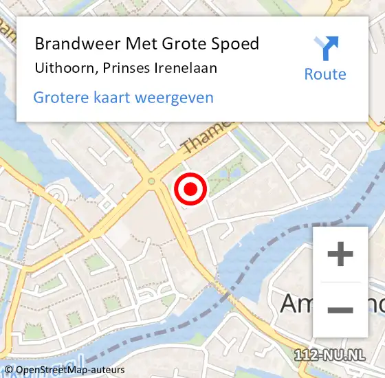 Locatie op kaart van de 112 melding: Brandweer Met Grote Spoed Naar Uithoorn, Prinses Irenelaan op 23 augustus 2021 12:36