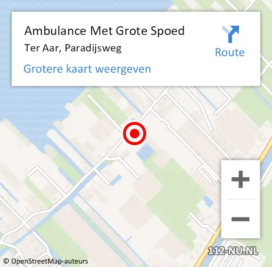 Locatie op kaart van de 112 melding: Ambulance Met Grote Spoed Naar Ter Aar, Paradijsweg op 23 augustus 2021 13:01