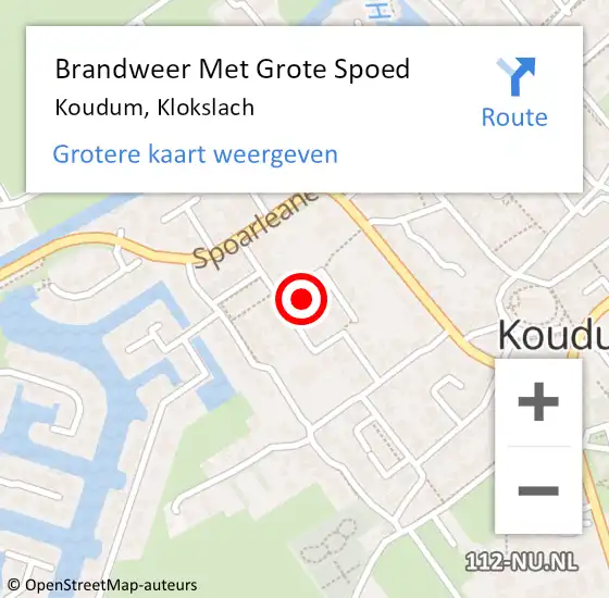 Locatie op kaart van de 112 melding: Brandweer Met Grote Spoed Naar Koudum, Klokslach op 23 augustus 2021 13:08