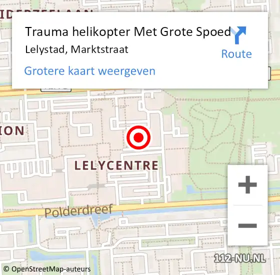 Locatie op kaart van de 112 melding: Trauma helikopter Met Grote Spoed Naar Lelystad, Marktstraat op 23 augustus 2021 13:17