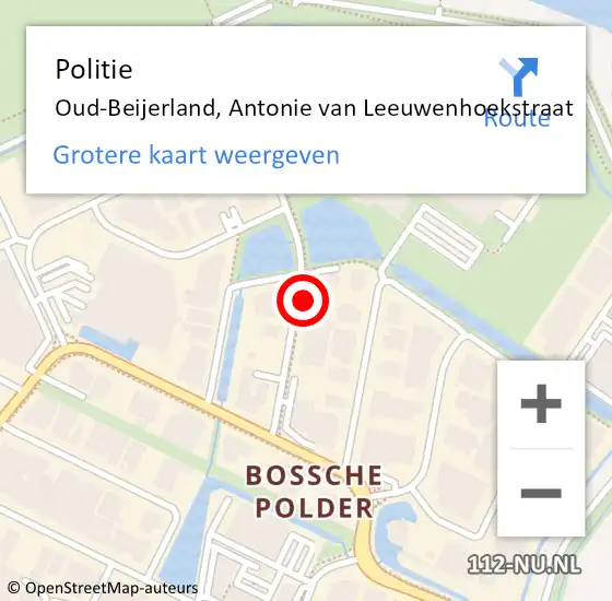 Locatie op kaart van de 112 melding: Politie Oud-Beijerland, Antonie van Leeuwenhoekstraat op 23 augustus 2021 13:18