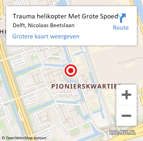 Locatie op kaart van de 112 melding: Trauma helikopter Met Grote Spoed Naar Delft, Nicolaas Beetslaan op 23 augustus 2021 13:49