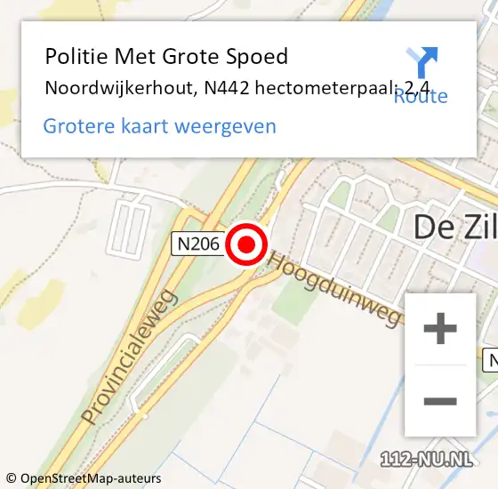 Locatie op kaart van de 112 melding: Politie Met Grote Spoed Naar Noordwijkerhout, N442 hectometerpaal: 2,4 op 23 augustus 2021 14:13
