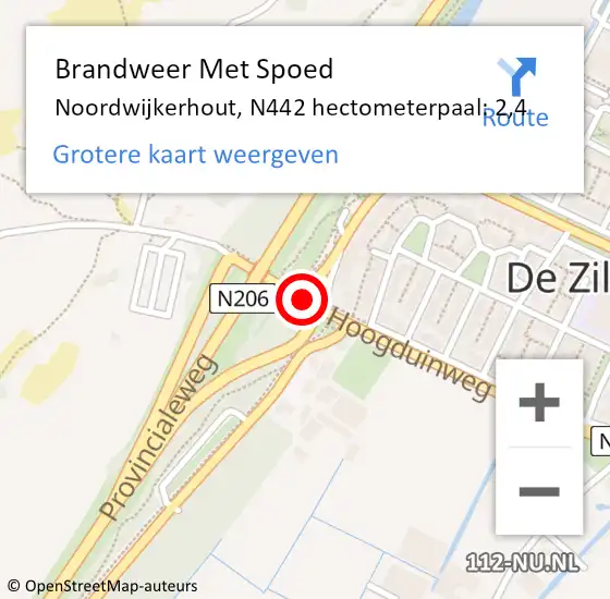 Locatie op kaart van de 112 melding: Brandweer Met Spoed Naar Noordwijkerhout, N442 hectometerpaal: 2,4 op 23 augustus 2021 14:28