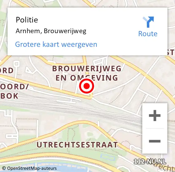 Locatie op kaart van de 112 melding: Politie Arnhem, Brouwerijweg op 23 augustus 2021 15:23