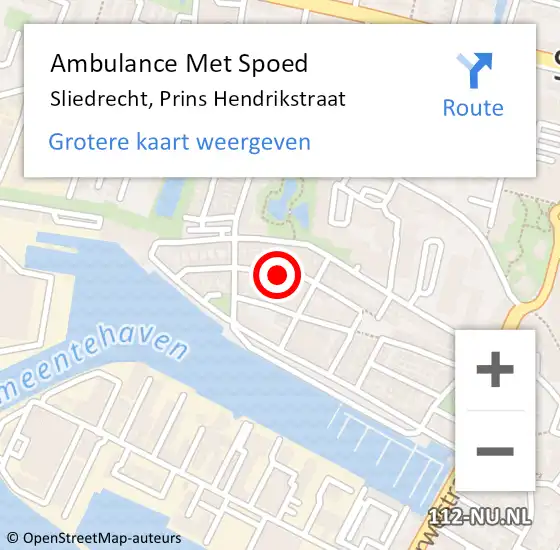 Locatie op kaart van de 112 melding: Ambulance Met Spoed Naar Sliedrecht, Prins Hendrikstraat op 23 augustus 2021 15:29