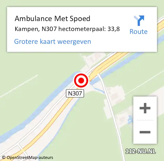 Locatie op kaart van de 112 melding: Ambulance Met Spoed Naar Kampen, N307 hectometerpaal: 33,8 op 23 augustus 2021 15:32