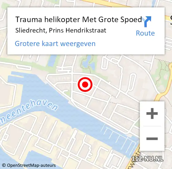 Locatie op kaart van de 112 melding: Trauma helikopter Met Grote Spoed Naar Sliedrecht, Prins Hendrikstraat op 23 augustus 2021 15:34