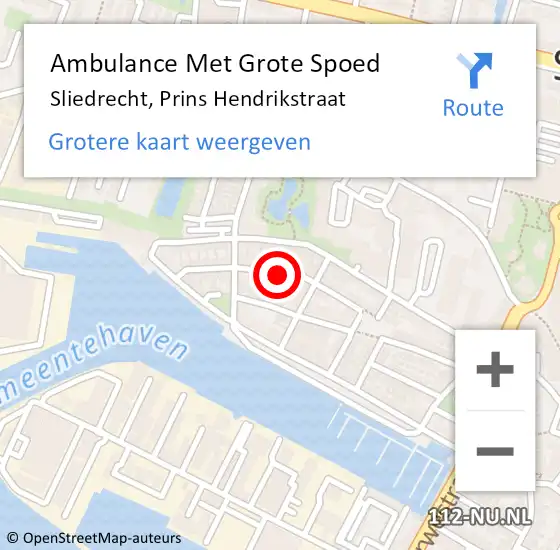 Locatie op kaart van de 112 melding: Ambulance Met Grote Spoed Naar Sliedrecht, Prins Hendrikstraat op 23 augustus 2021 15:37