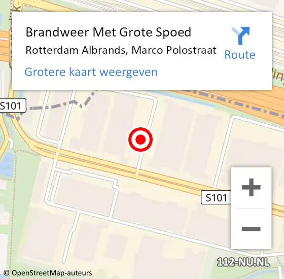 Locatie op kaart van de 112 melding: Brandweer Met Grote Spoed Naar Rotterdam Albrands, Marco Polostraat op 23 augustus 2021 16:04