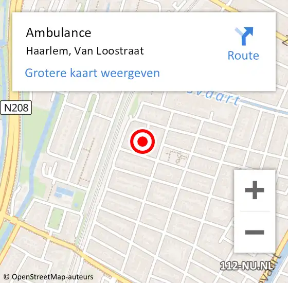 Locatie op kaart van de 112 melding: Ambulance Haarlem, Van Loostraat op 23 augustus 2021 16:44