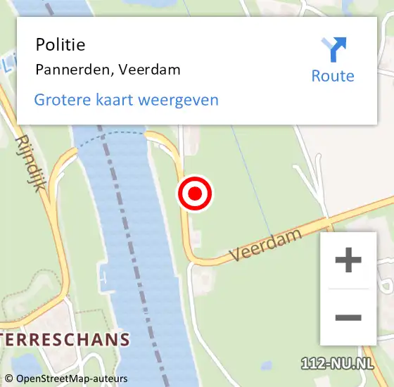 Locatie op kaart van de 112 melding: Politie Pannerden, Veerdam op 23 augustus 2021 16:53