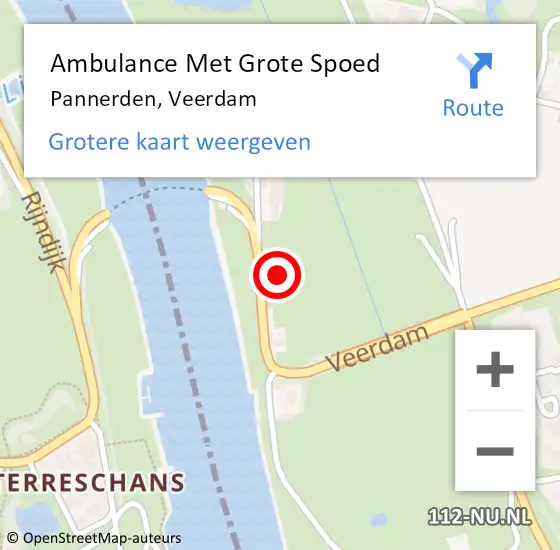 Locatie op kaart van de 112 melding: Ambulance Met Grote Spoed Naar Pannerden, Veerdam op 23 augustus 2021 16:53