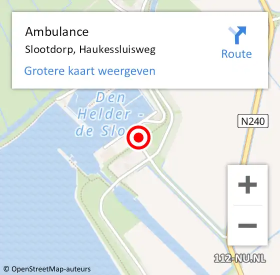 Locatie op kaart van de 112 melding: Ambulance Slootdorp, Haukessluisweg op 23 augustus 2021 17:37