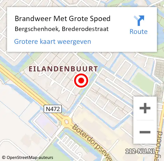 Locatie op kaart van de 112 melding: Brandweer Met Grote Spoed Naar Bergschenhoek, Brederodestraat op 23 augustus 2021 17:47