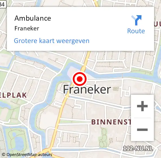 Locatie op kaart van de 112 melding: Ambulance Franeker op 20 juni 2014 15:50