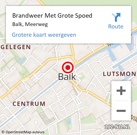 Locatie op kaart van de 112 melding: Brandweer Met Grote Spoed Naar Balk, Meerweg op 23 augustus 2021 18:04