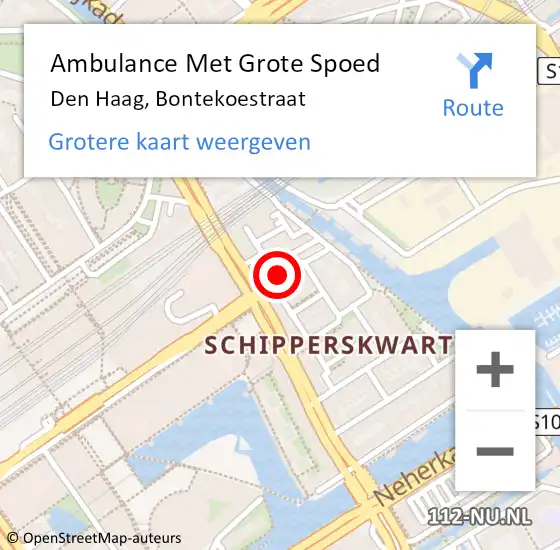 Locatie op kaart van de 112 melding: Ambulance Met Grote Spoed Naar Den Haag, Bontekoestraat op 23 augustus 2021 18:07
