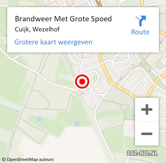 Locatie op kaart van de 112 melding: Brandweer Met Grote Spoed Naar Cuijk, Wezelhof op 23 augustus 2021 18:18