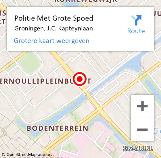 Locatie op kaart van de 112 melding: Politie Met Grote Spoed Naar Groningen, J.C. Kapteynlaan op 23 augustus 2021 18:26