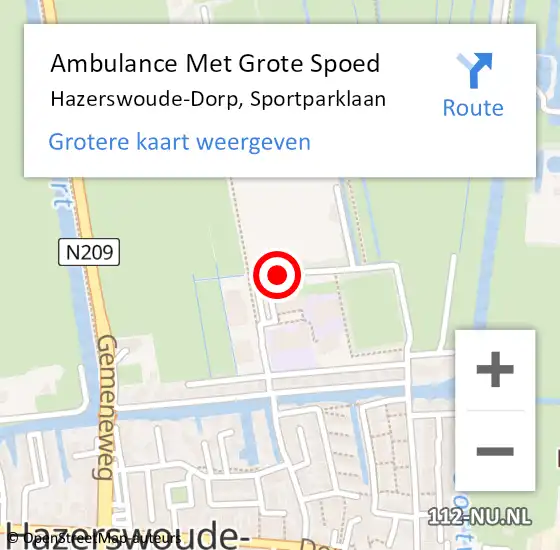 Locatie op kaart van de 112 melding: Ambulance Met Grote Spoed Naar Hazerswoude-Dorp, Sportparklaan op 23 augustus 2021 19:17