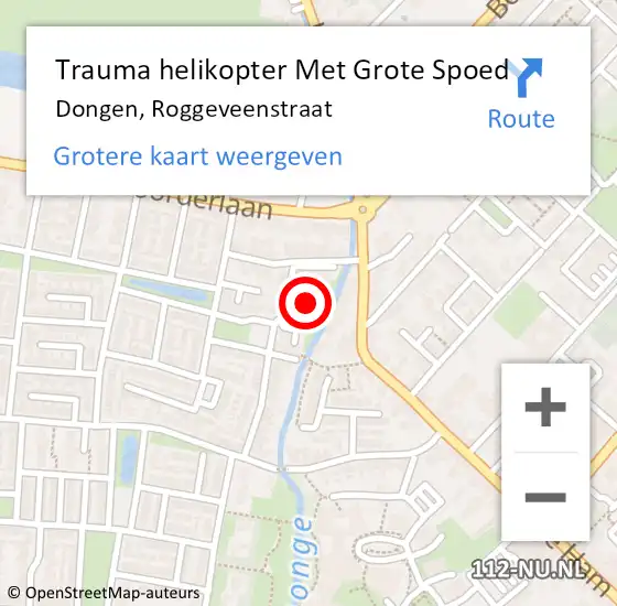 Locatie op kaart van de 112 melding: Trauma helikopter Met Grote Spoed Naar Dongen, Roggeveenstraat op 23 augustus 2021 19:23