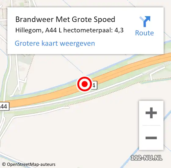 Locatie op kaart van de 112 melding: Brandweer Met Grote Spoed Naar Hillegom, A44 L hectometerpaal: 4,3 op 20 juni 2014 15:58