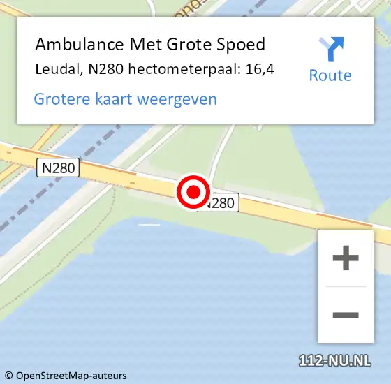 Locatie op kaart van de 112 melding: Ambulance Met Grote Spoed Naar Leudal, N280 hectometerpaal: 16,4 op 23 augustus 2021 19:44