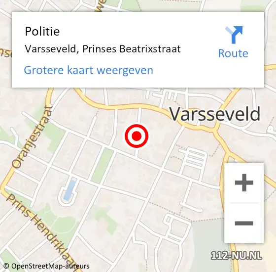 Locatie op kaart van de 112 melding: Politie Varsseveld, Prinses Beatrixstraat op 23 augustus 2021 20:05