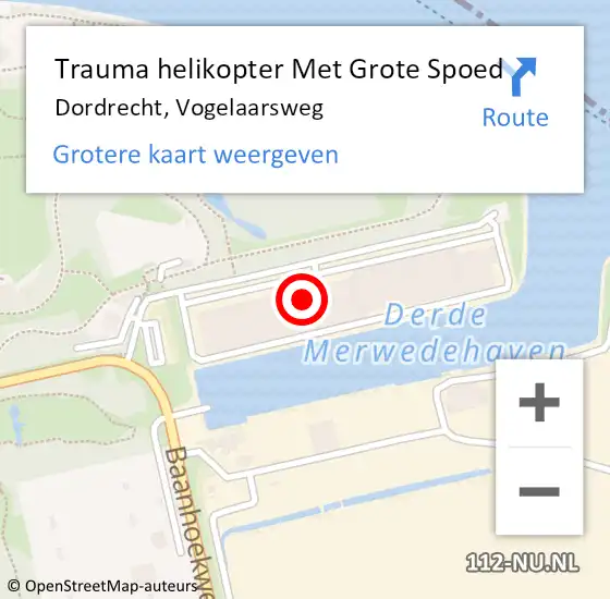 Locatie op kaart van de 112 melding: Trauma helikopter Met Grote Spoed Naar Dordrecht, Vogelaarsweg op 23 augustus 2021 20:19