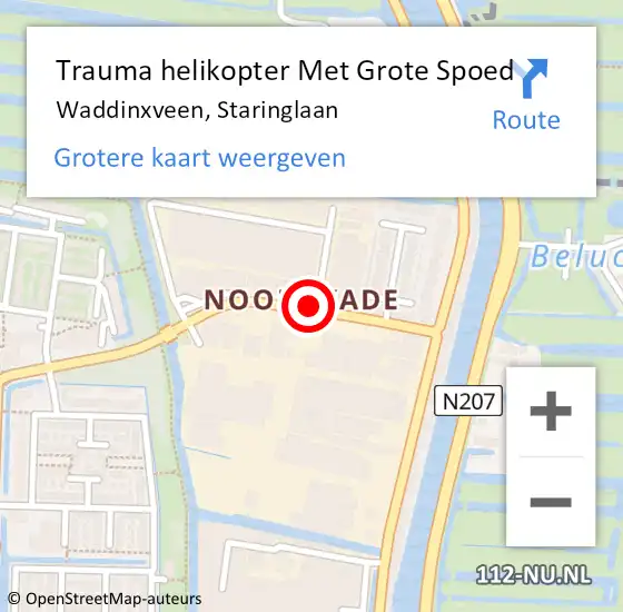 Locatie op kaart van de 112 melding: Trauma helikopter Met Grote Spoed Naar Waddinxveen, Staringlaan op 23 augustus 2021 21:27