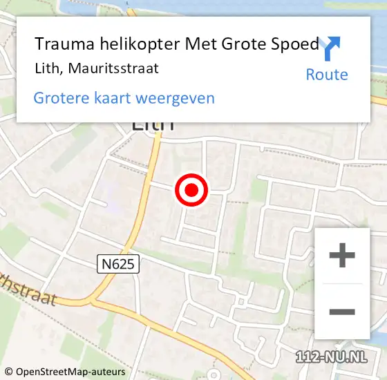 Locatie op kaart van de 112 melding: Trauma helikopter Met Grote Spoed Naar Lith, Mauritsstraat op 23 augustus 2021 21:42