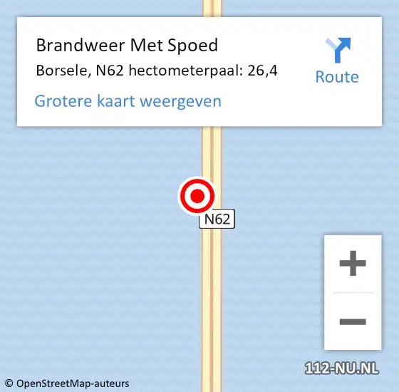 Locatie op kaart van de 112 melding: Brandweer Met Spoed Naar Borsele, N62 hectometerpaal: 26,4 op 24 augustus 2021 02:09