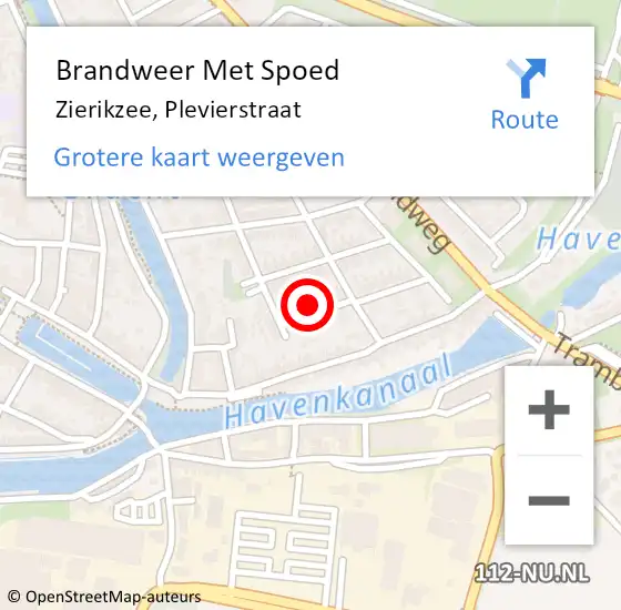 Locatie op kaart van de 112 melding: Brandweer Met Spoed Naar Zierikzee, Plevierstraat op 24 augustus 2021 04:52