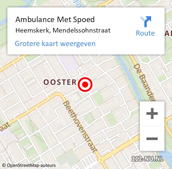 Locatie op kaart van de 112 melding: Ambulance Met Spoed Naar Heemskerk, Mendelssohnstraat op 24 augustus 2021 07:05