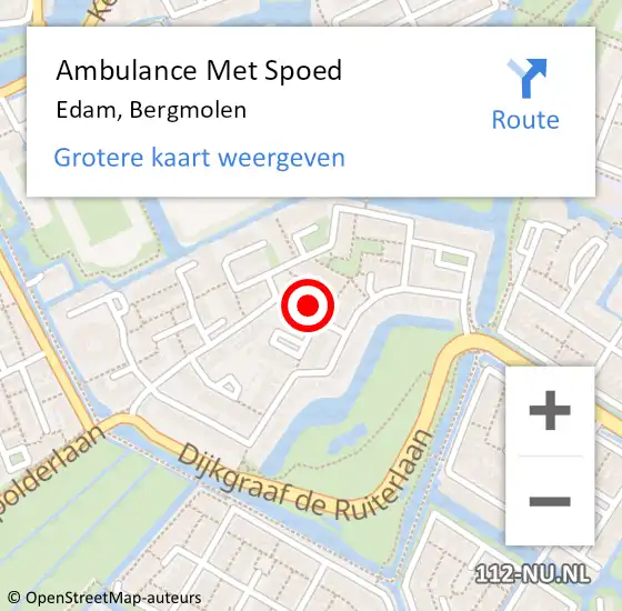 Locatie op kaart van de 112 melding: Ambulance Met Spoed Naar Edam, Bergmolen op 24 augustus 2021 07:17