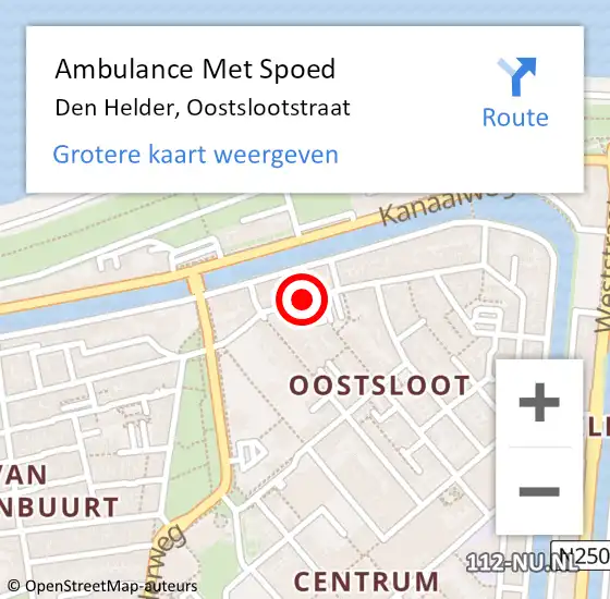 Locatie op kaart van de 112 melding: Ambulance Met Spoed Naar Den Helder, Oostslootstraat op 24 augustus 2021 08:11