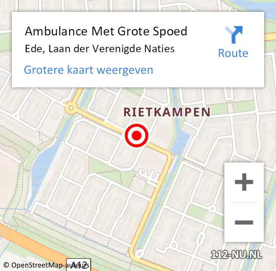 Locatie op kaart van de 112 melding: Ambulance Met Grote Spoed Naar Ede, Laan der Verenigde Naties op 24 augustus 2021 08:38