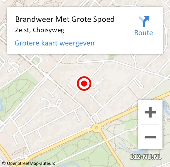 Locatie op kaart van de 112 melding: Brandweer Met Grote Spoed Naar Zeist, Choisyweg op 24 augustus 2021 08:39