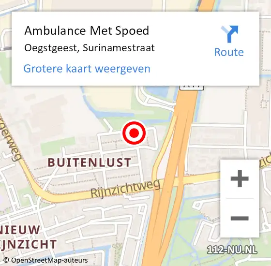 Locatie op kaart van de 112 melding: Ambulance Met Spoed Naar Oegstgeest, Surinamestraat op 24 augustus 2021 08:53