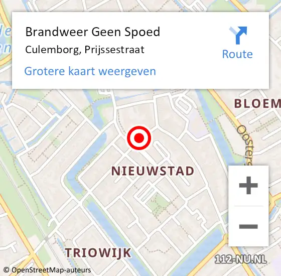 Locatie op kaart van de 112 melding: Brandweer Geen Spoed Naar Culemborg, Prijssestraat op 24 augustus 2021 09:03