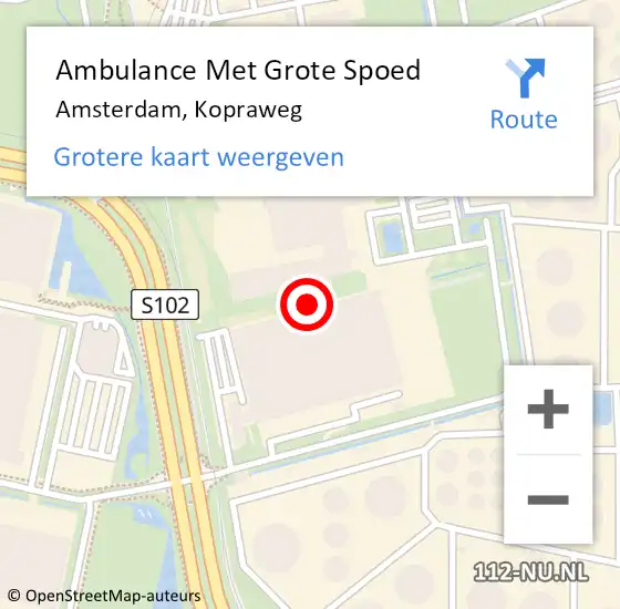 Locatie op kaart van de 112 melding: Ambulance Met Grote Spoed Naar Amsterdam, Kopraweg op 24 augustus 2021 09:18