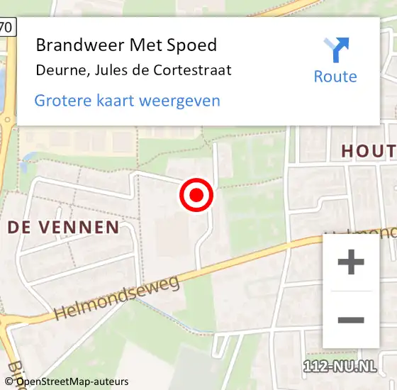 Locatie op kaart van de 112 melding: Brandweer Met Spoed Naar Deurne, Jules de Cortestraat op 24 augustus 2021 09:38