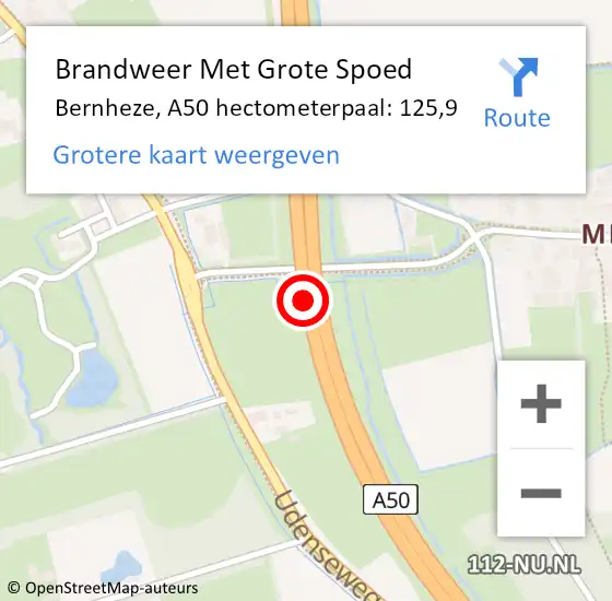 Locatie op kaart van de 112 melding: Brandweer Met Grote Spoed Naar Bernheze, A50 hectometerpaal: 125,9 op 24 augustus 2021 10:07