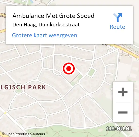 Locatie op kaart van de 112 melding: Ambulance Met Grote Spoed Naar Den Haag, Duinkerksestraat op 24 augustus 2021 10:12