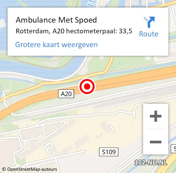 Locatie op kaart van de 112 melding: Ambulance Met Spoed Naar Rotterdam, A20 hectometerpaal: 33,5 op 24 augustus 2021 10:34